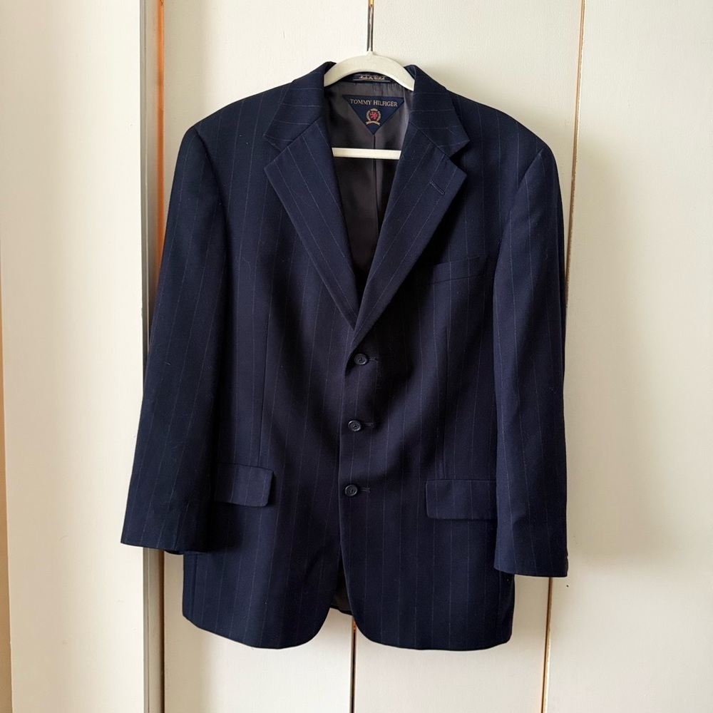 Vintage Tommy Hilfiger Pin Striped suit jacket, blazer - navy blue 80s/90s